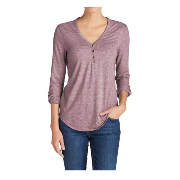 EDDIE BAUER Henley Shirt Roll Tab Long Sleeve Heathered Purple Women's Medium - Picture 1 of 14